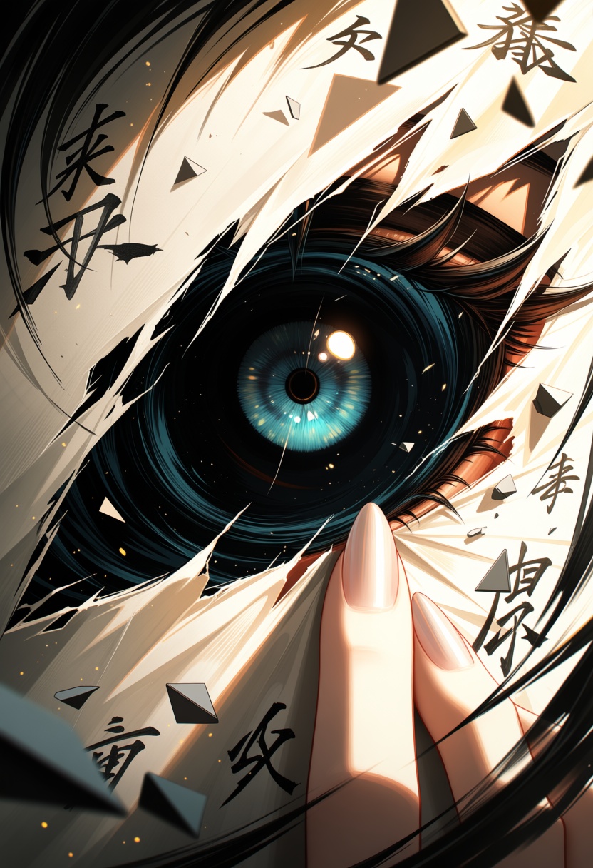 an atmospheric and psychological anime portrait,  close-up,  sharp fingernails ripping through the paper canvas on Tensor.Art