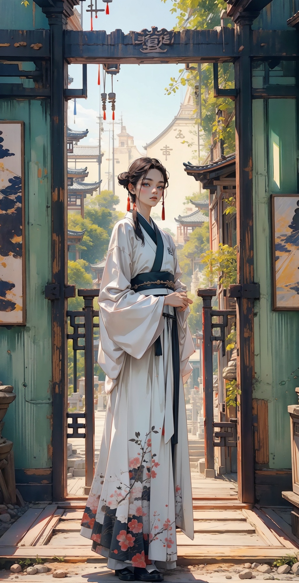 elaborate Hanfu:1.3,masterpiece,high quality,best quality),(colorful),in door,in china environment,(delicate eyes and face),volumatic light,ray tracing,<lora:elaborate Hanfu_20230808075428:0.5>,out hand,Exquisitely dressed1.5,