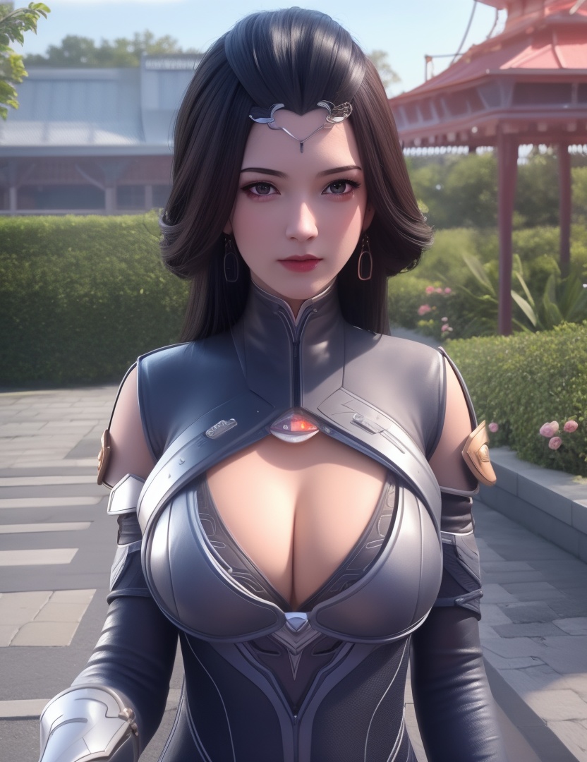 <lora:529-DA-诛仙-幽姨:0.8>(,1girl, ,best quality, ),looking at viewer,masterpiece, (( , )),, realistic,science fiction,mole, ultra realistic 8k cg, sun ,  rose,(cleavage), (),