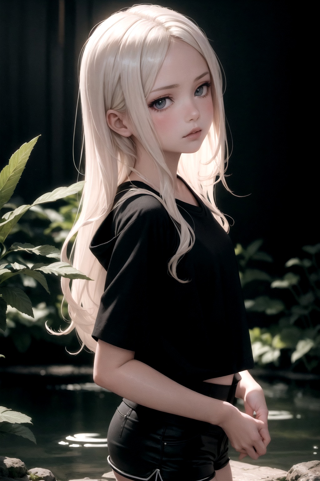 beautiful young girl,  long wavy white blonde hair,  rosa shirt on Tensor.Art