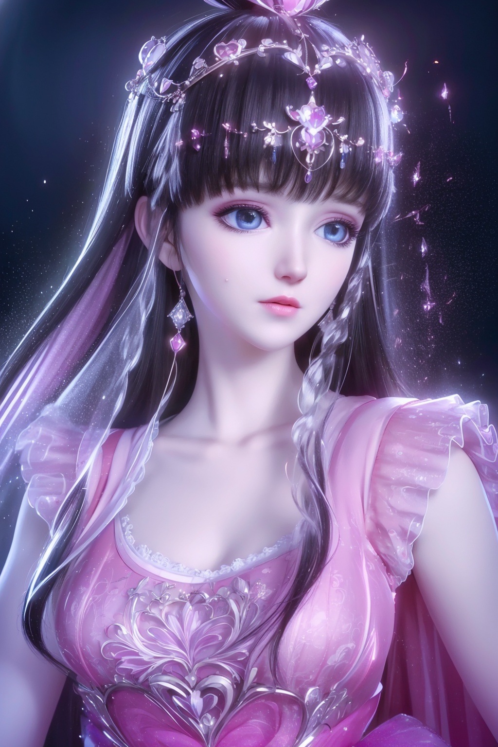 (8k, RAW photo, best quality, masterpiece:1.2),(super realistic, photo-realistic:1.3),ultra-detailed,extremely detailed cg 8k wallpaper,hatching (texture),skin gloss,light persona,(crystalstexture skin:1.2),(extremely delicate and beautiful),ultra-high resolution,surrealism,fantastical verisimilitude,fantastical creation,thriller color scheme,surrealism,abstract,psychedelic,1girl,solo,pink dress,yll-hd,ll-hd,<lora:0605叶罗丽:0.8>,<lora:1111白皙质感:0.5>,ty-hd,<lora:0110田野:0.6>,