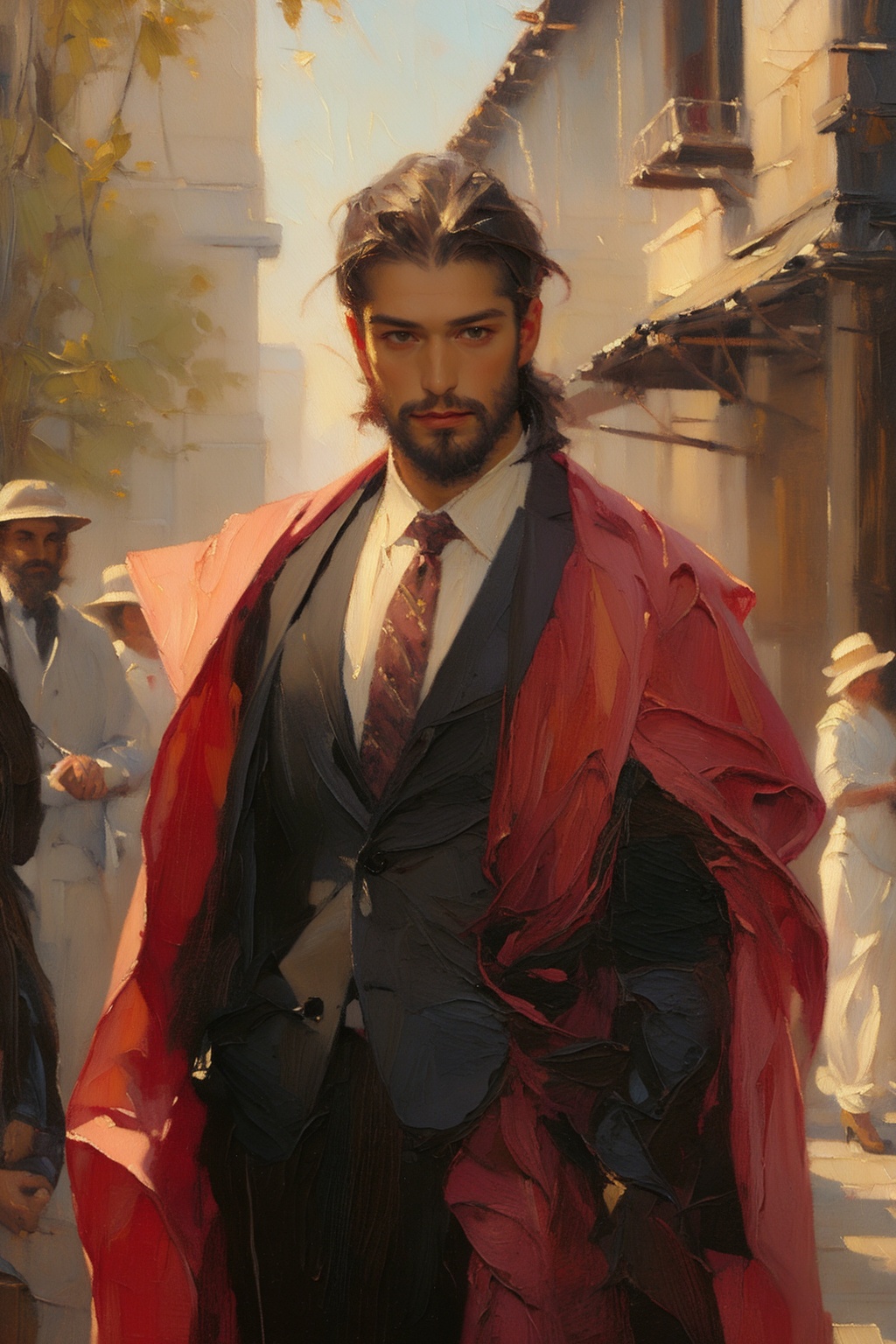 ART,(oil painting:1.4),full body,solo,1man,upper body,<lora:痞帅大叔:0.7>,suit,mature,attractive,<lora:厚涂油画:0.8>,
