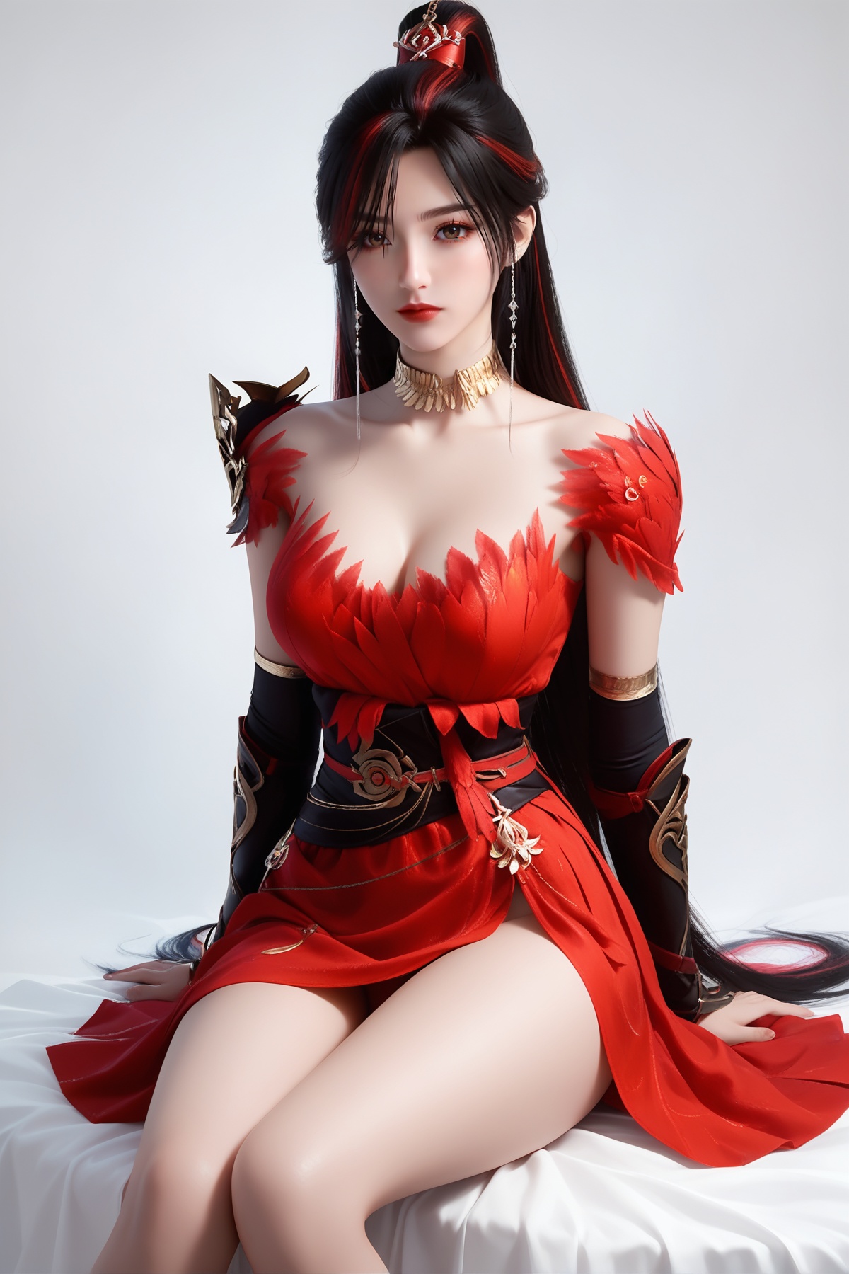 score_9,score_8_up,score_7_up,<lora:wy_zhaoxianger_XL7.0:0.8>,1girl,long hair,breast,medium breast,hair_ornament,dress,black hair,multicolored hair,brown eyes,simple background,white_background,thick_thighs,sitting,looking_at_viewer,wetting,dark,red dress,