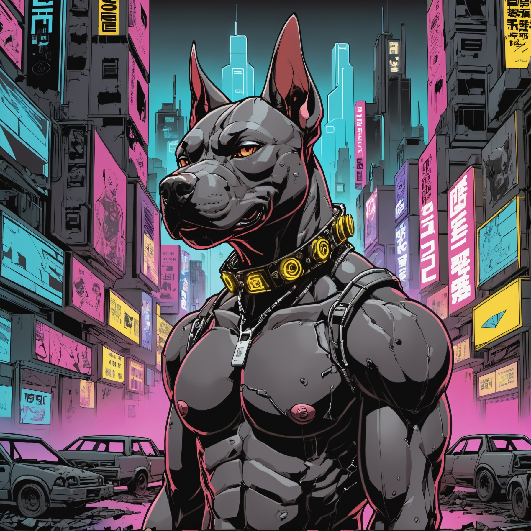 anime artwork,  cyberpunk pit bull,  detailed black fur on Tensor.Art