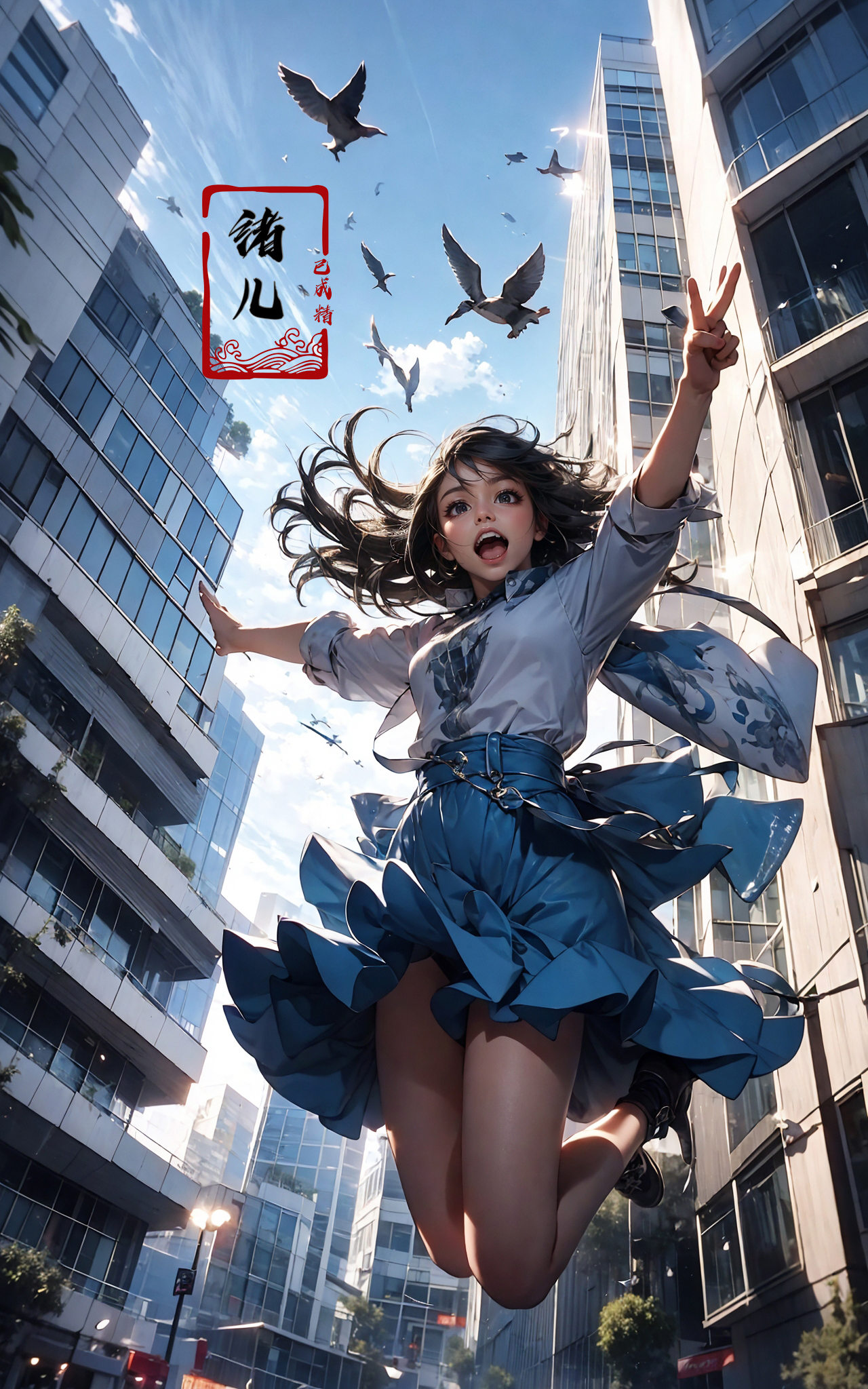 jumping,  1girl,  open mouth on Tensor.Art