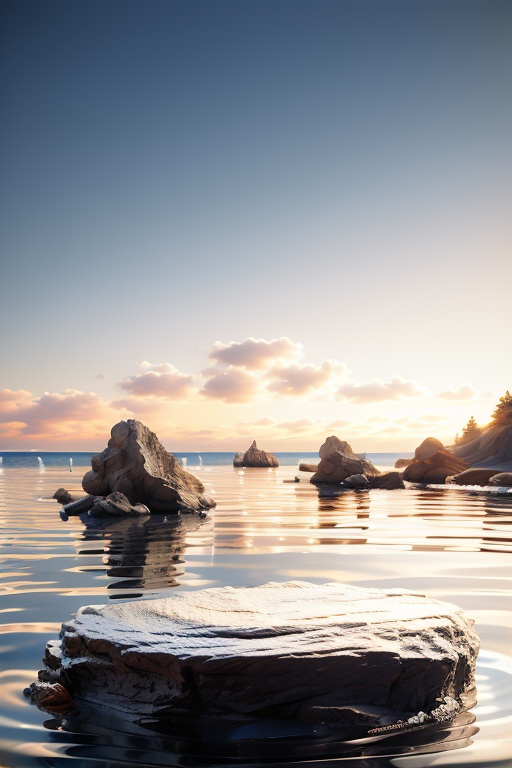 HZPJCT, product photography, still life, outdoors, sky, day, water, blue sky, no humans, ocean, scenery, snow, reflection, rock