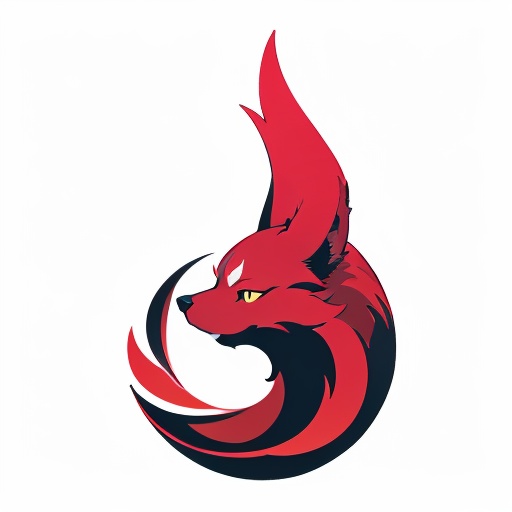abstract gradient,Minimal logo,minimal flat,Design of Abstract logo featuring a Wolf's Head in grey and red on a black background.,