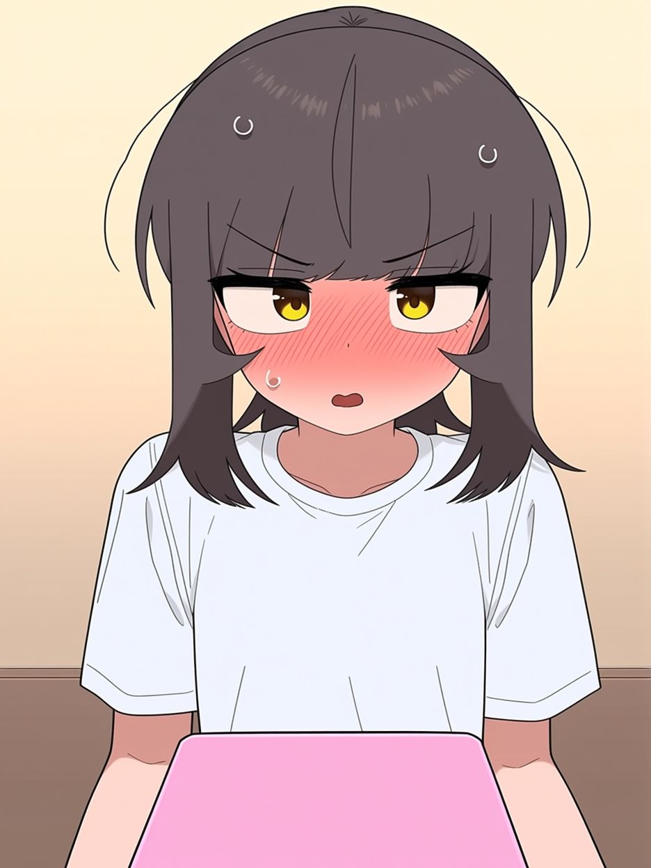 pov scene of receiving a gift from a cute girl which is embarrassed about it and looks to the side. long hair,  1girl,  so...