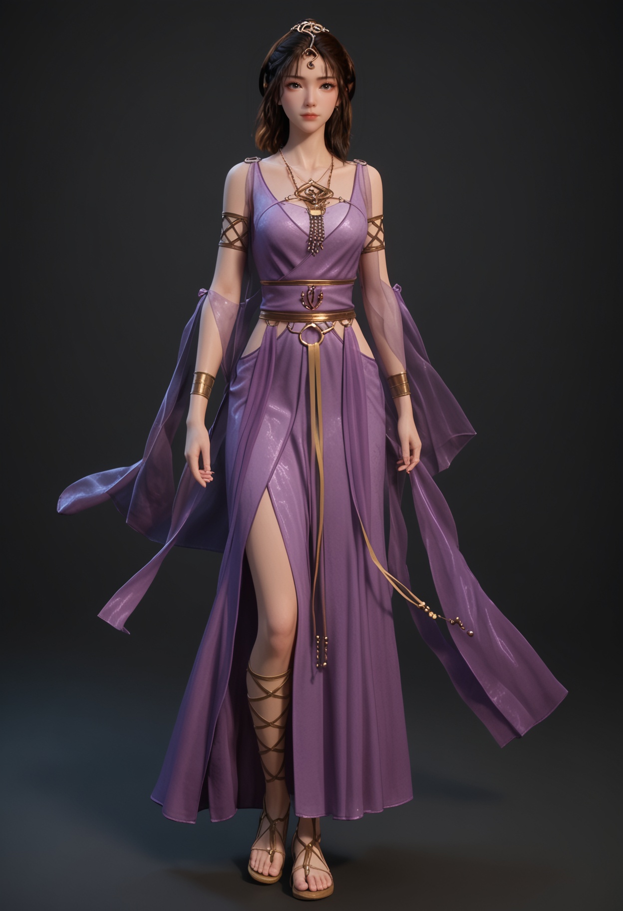 (standing full_body:1.1),score_9,score_8_up,masterpiece,(best quality),intricate details,facing viewer,(looking at viewer:1.1),<lora:YQ_pony_wensiyue_V4:0.8>,q1528437228,1girl,solo,jewelry,blue dress,dress,purple dress,necklace,brown hair,long hair,black hair,hair ornament,bracelet,armlet,brown eyes,sandals,ponytail,sash,black eyes,blue eyes,BREAKscore_9,score_8_up,masterpiece,(best quality),perfect anatomy,(hourglass),perfect face,(simple background,pure black background,black background:1.1),fair_skin,shiny_skin,Ivory_skin,