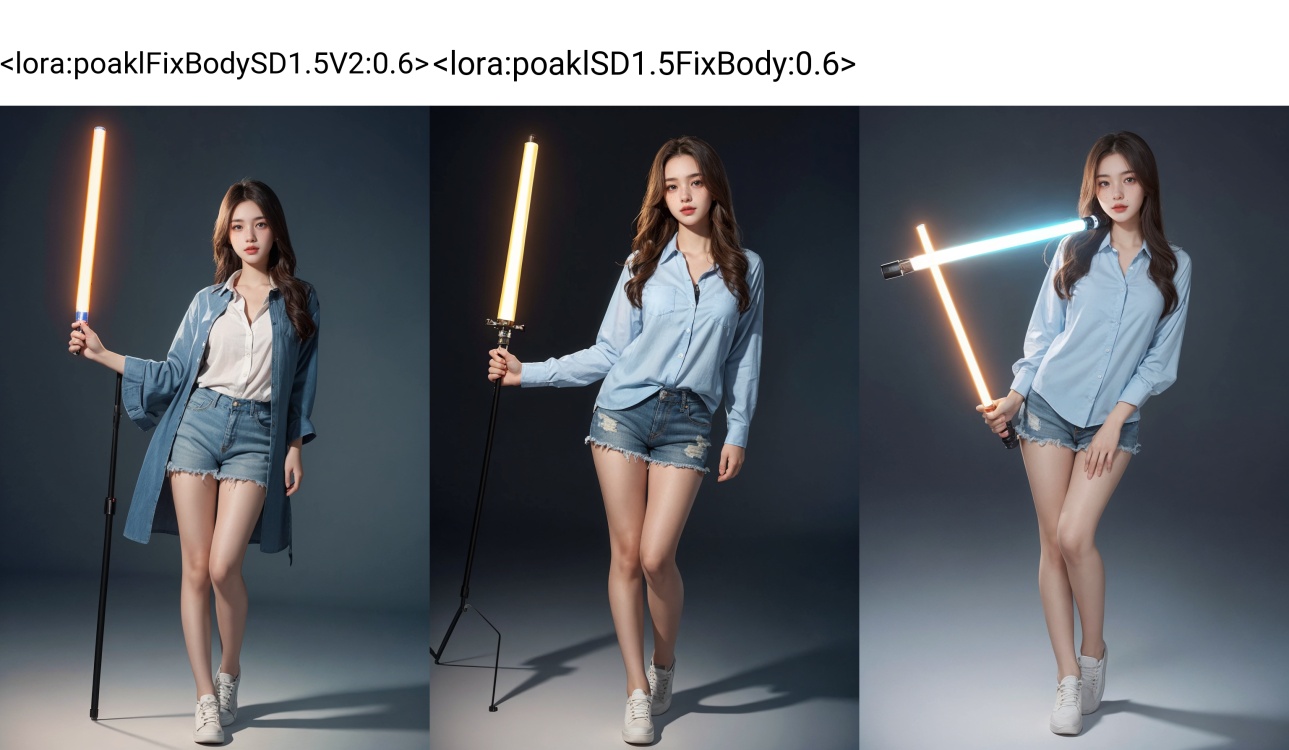 1girl,18 years old,cute face,full lips,holding one blue lightsabre,freckles,wearing shirt,beautiful,dslr,8k,4k,natural skin,High resolution,SFW,full body photo,high resolution image,((poakl)),<lora:poaklFixBodySD1.5V2:0.6>,