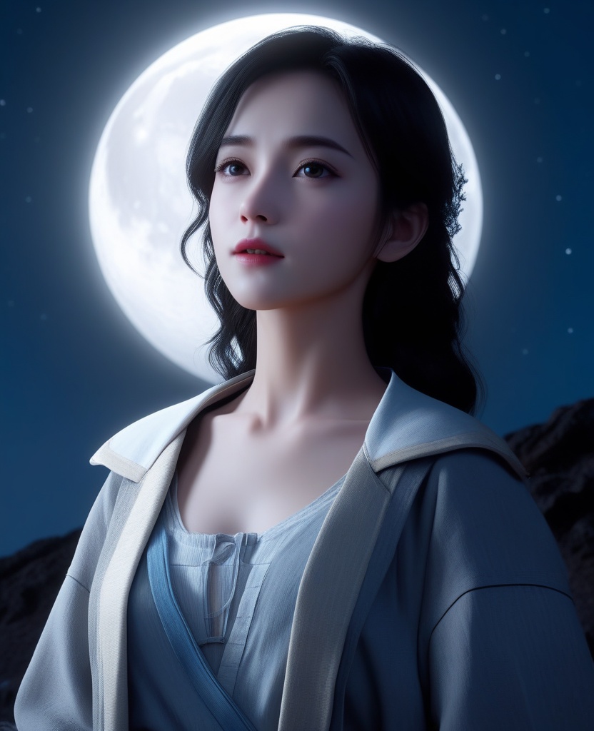 <lora:585-DA-XL-眷思量-璎陌:0.8>(,1girl, ,best quality, ),looking at viewer,masterpiece, (( , )),, realistic,science fiction,mole, ultra realistic 8k cg, moonlight,full moon,
