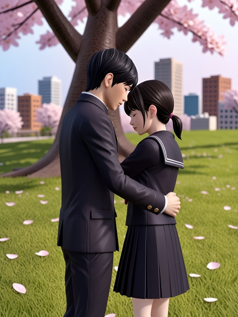 In this high-quality 3D anime-style image,  a slim,  tall male student with short black hair is shown in profile on Tensor...