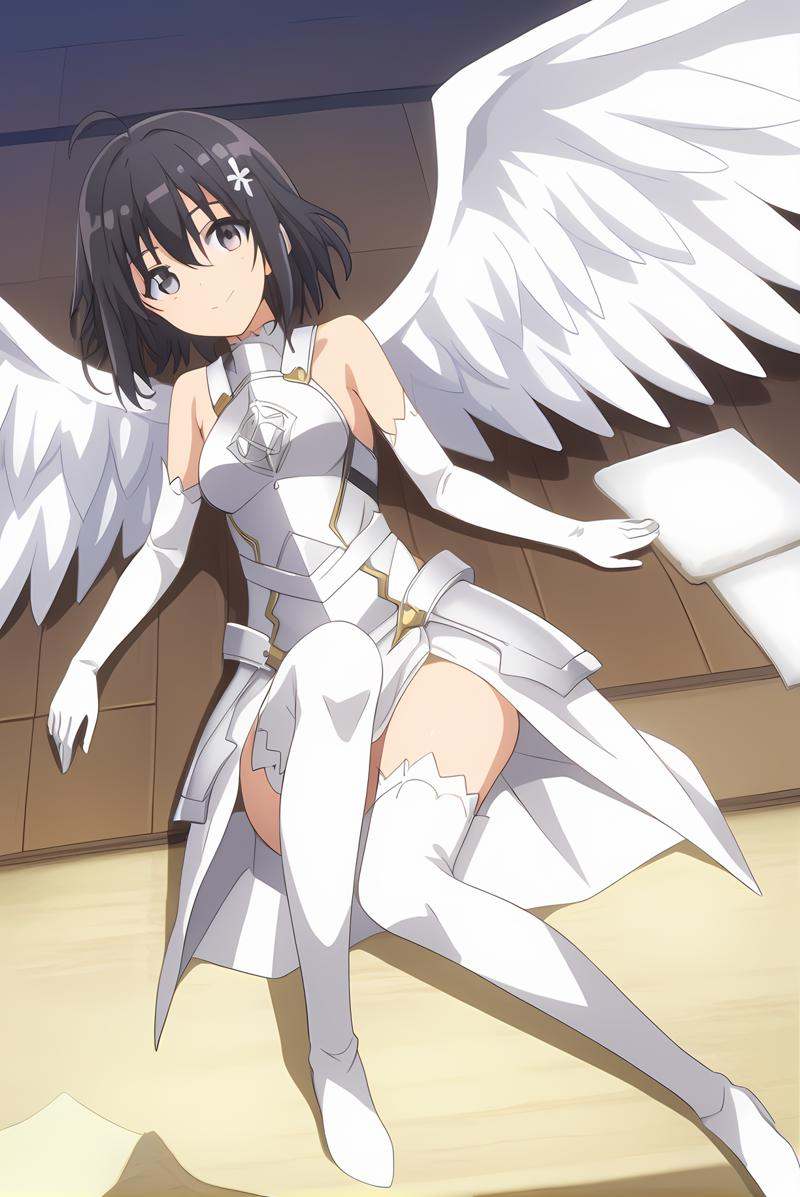 (white armor white gloves white sleeves white thighhighs white wings),  bof-maple,  black hair on Tensor.Art