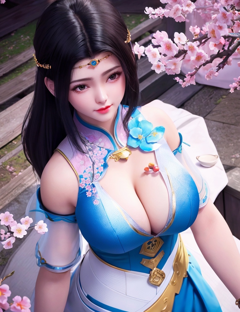 <lora:524-DA-大主宰-苏宣儿:0.8>(,1girl, ,best quality, ),looking at viewer,  ,ultra detailed background,ultra detailed background,ultra realistic 8k cg,, ,masterpiece, (( , )),, ,   plum blossoms,    ,,  (cleavage), (), ,,