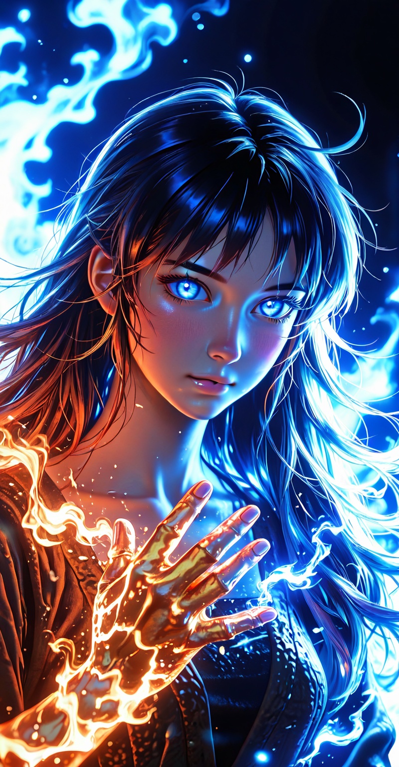 ((Emphasize a blend of anime aesthetics with painterly digital rendering techniques)),  the use of light and shadow create...
