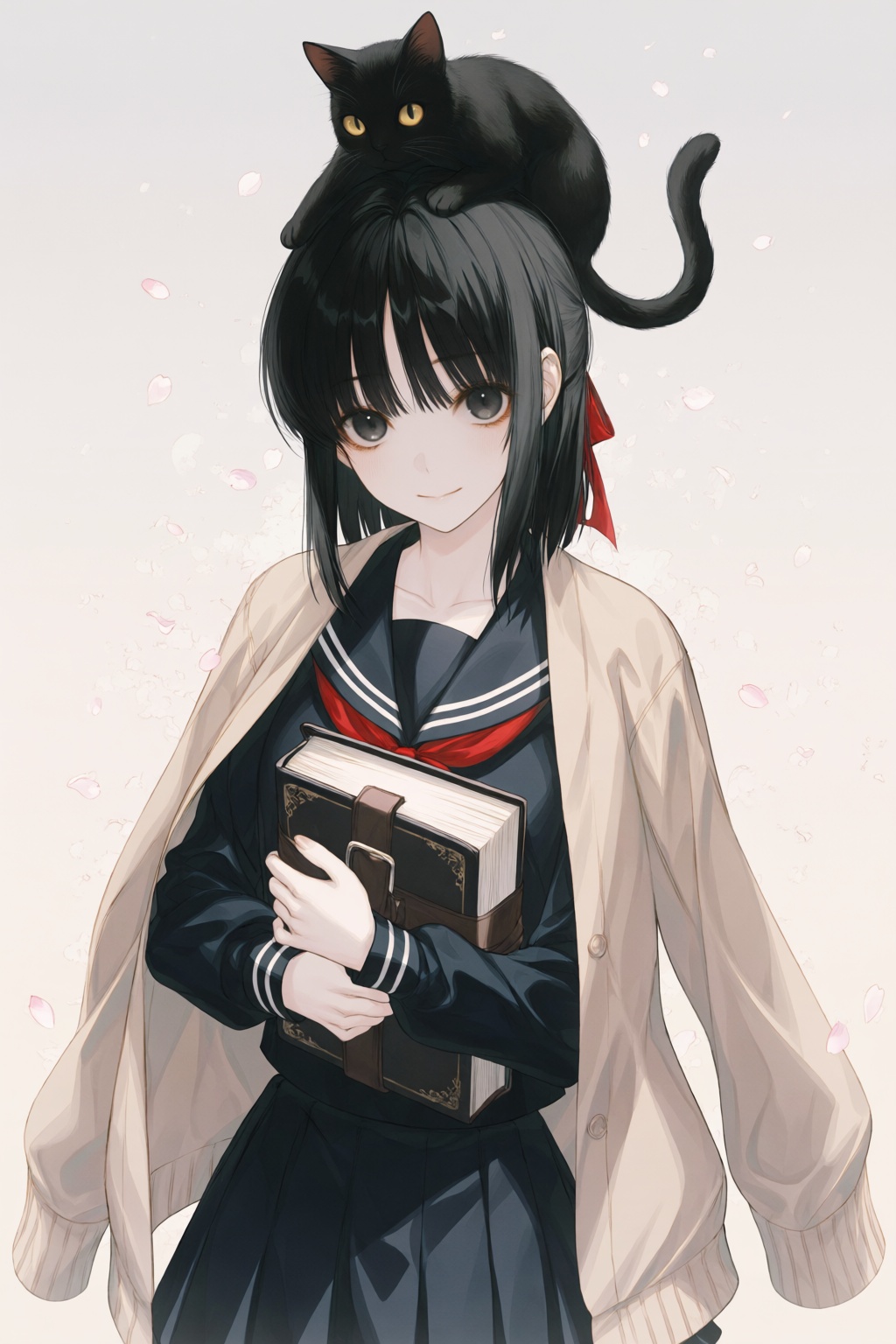wan_ke Digital anime-style drawing of a quiet,  mysterious female student. She has straight,  chin-length black hair and l...