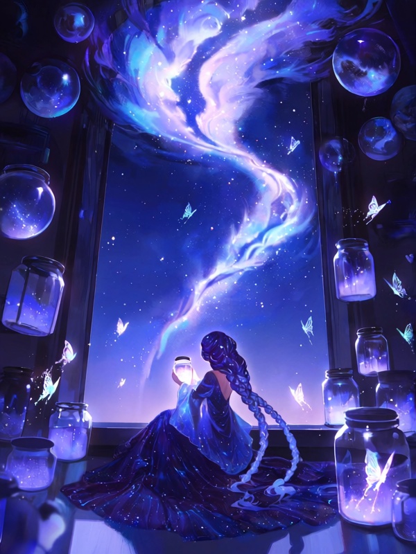se3,  1girl,  long hair flowing upward becoming milky way galaxy on Tensor.Art