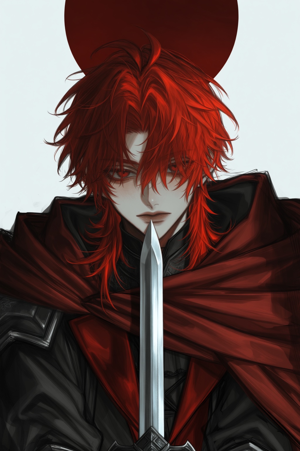 A stylized,  digital illustration depicts a red-haired character in a somber,  intimate pose on Tensor.Art