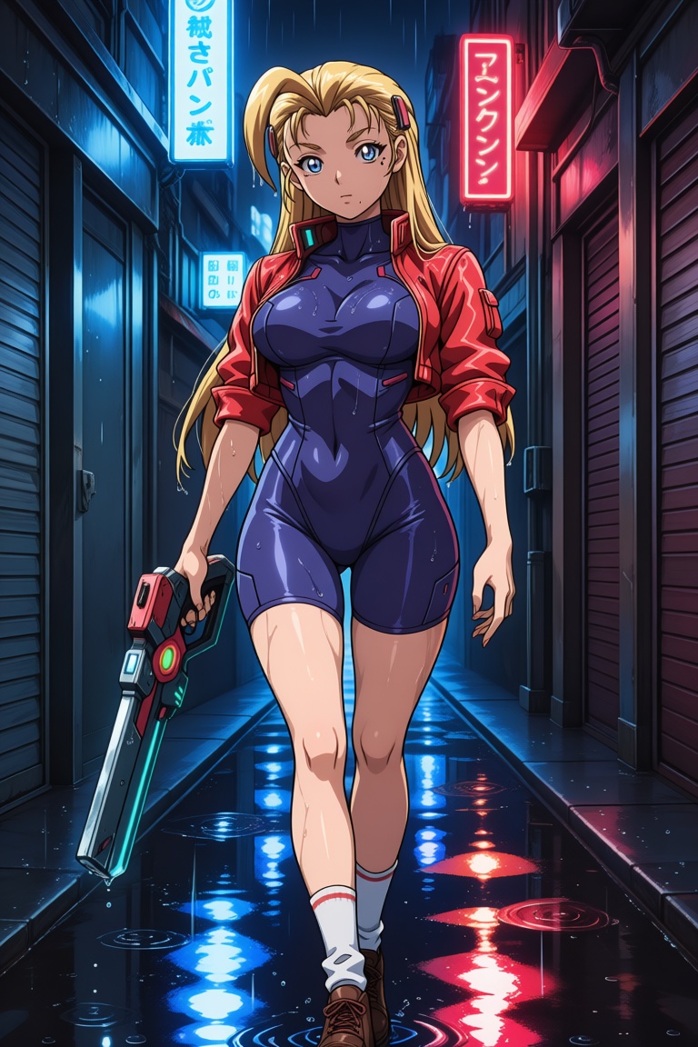 A solo 1girl with long slicked‑back blonde hair,  an ahoge,  blue eyes on Tensor.Art