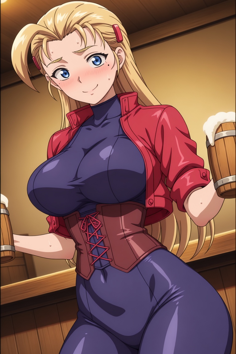 A solo 1girl with long slicked‑back blonde hair,  an ahoge,  blue eyes on Tensor.Art