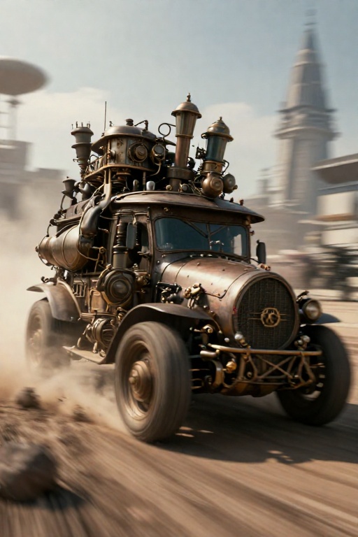 steampunk car,  motion blur on Tensor.Art