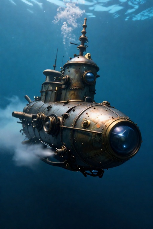 steampunk submarine,  submerged,  underwater on Tensor.Art