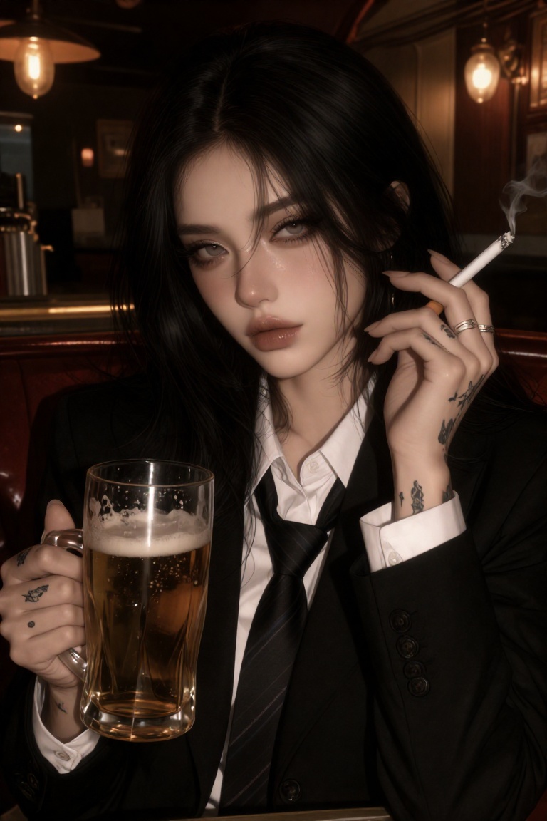 A high-quality,  closeup atmospheric portrait of a cool,  edgy young woman with long on Tensor.Art