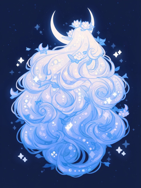 b8b0,  sparkle,  crescent moon resting on 1girl's head like horns on Tensor.Art