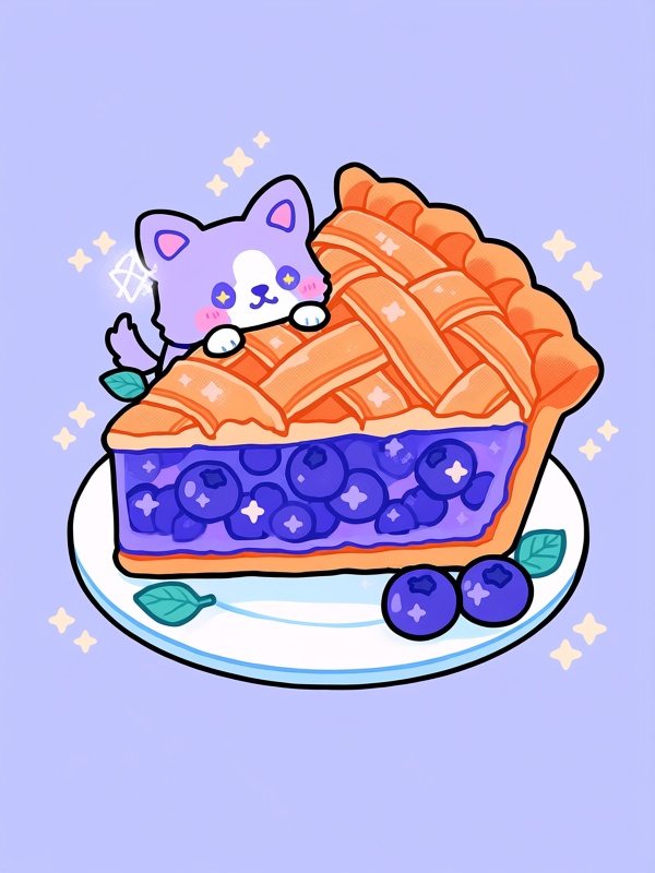 b8b0,  sparkle,  cute puppy with blush stickers peeking out of blueberry pie slice on Tensor.Art