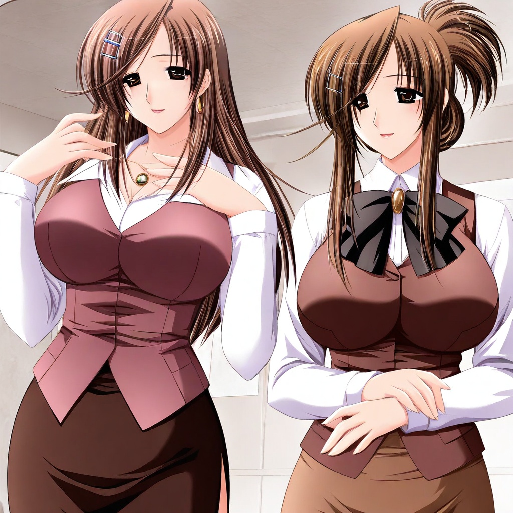 brown hair,  long hair,  folded ponytail on Tensor.Art