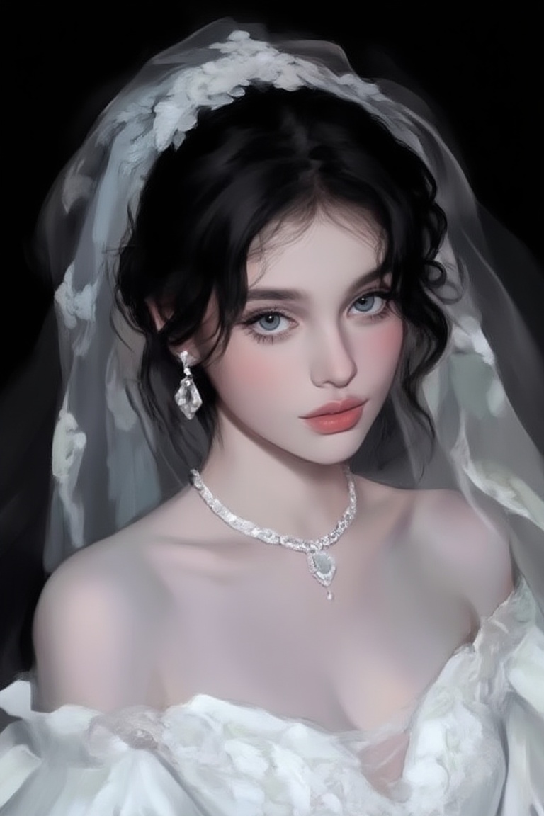 A digital painting of a beautiful young woman with short,  wavy,  messy black hair on Tensor.Art