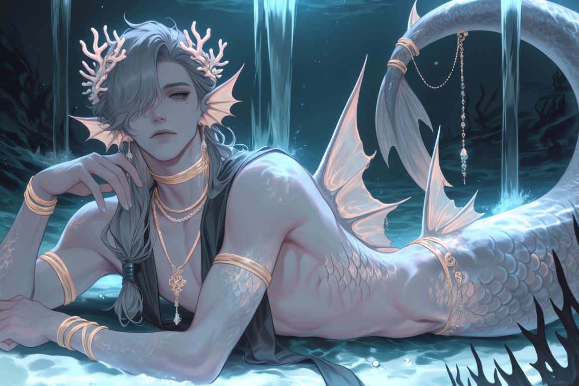 merman,  solo,  male focus on Tensor.Art