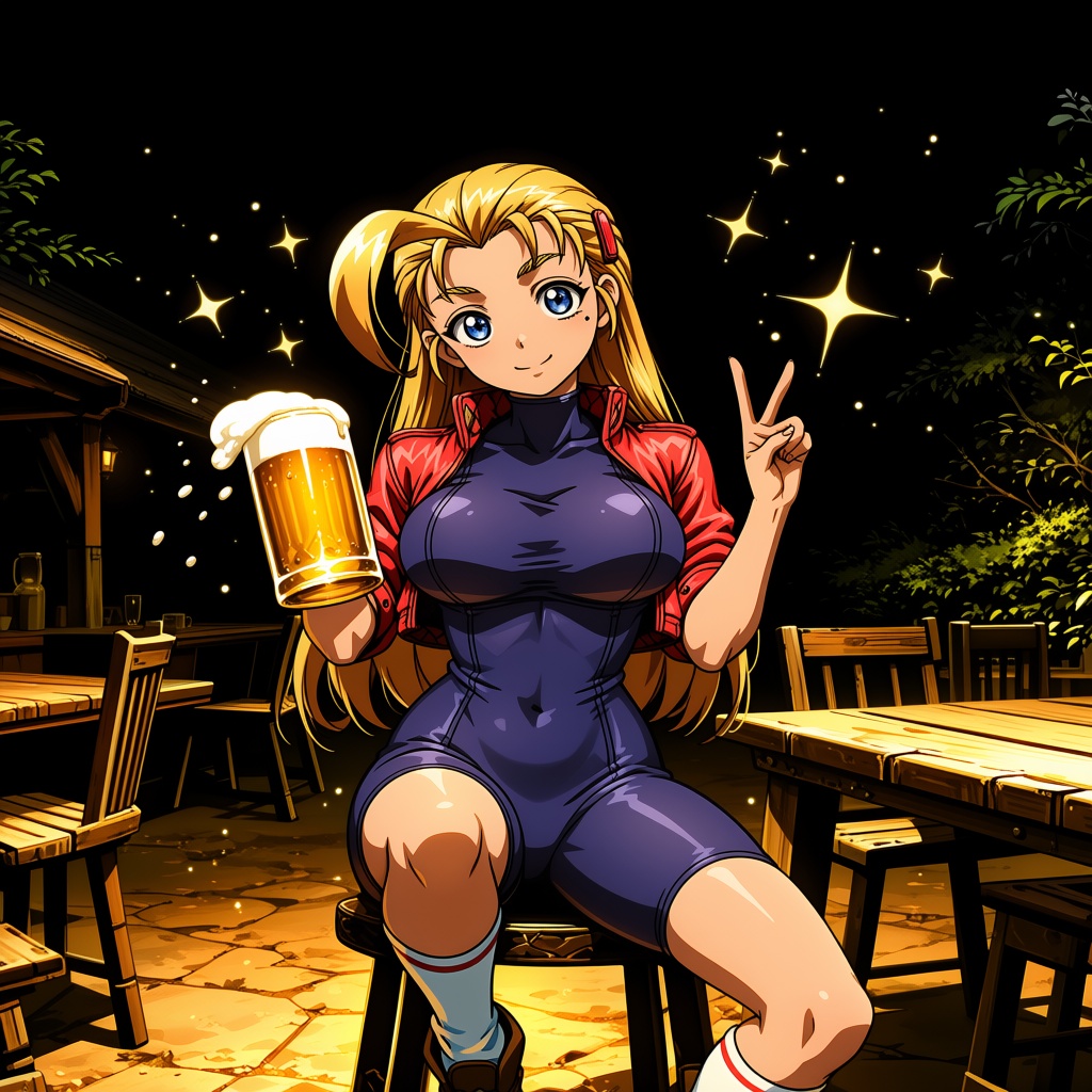 A curvy girl with long slicked‑back blonde hair,  an ahoge,  blue eyes on Tensor.Art