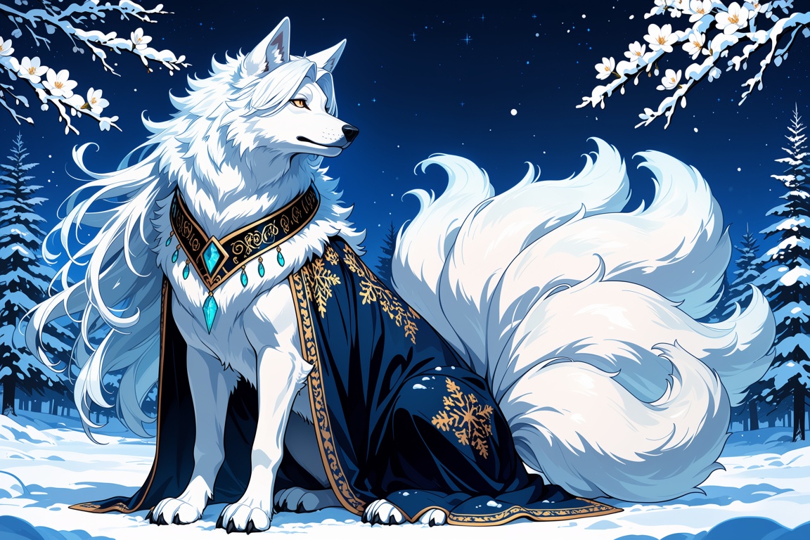 masterpiece,  fantasy anime illustration,  1mythical white wolf on Tensor.Art