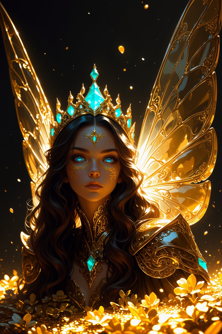1girl,  close-up portrait of a mystical fairy princess,  long wavy dark brown hair parted in the middle on Tensor.Art