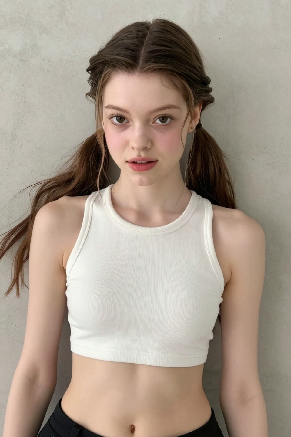 POV High-angle view a beautiful girl,  small breast,  crop top on Tensor.Art