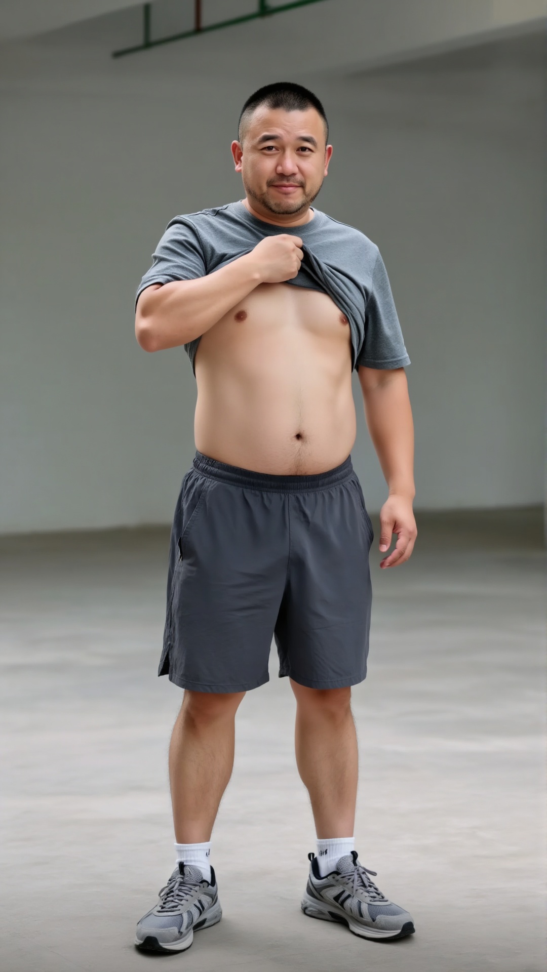 中国气质帅哥,  一名中年男性。他留着利落平头,  圆脸并蓄有短胡须。男子神情玩味 by 一起旅行 on Tensor.Art