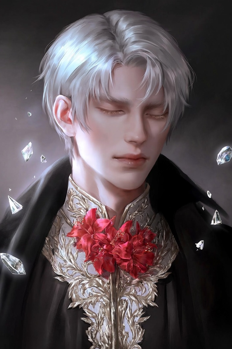 xte,  1boy,  celestial undertaker prince with silver hair and soft lashes on Tensor.Art