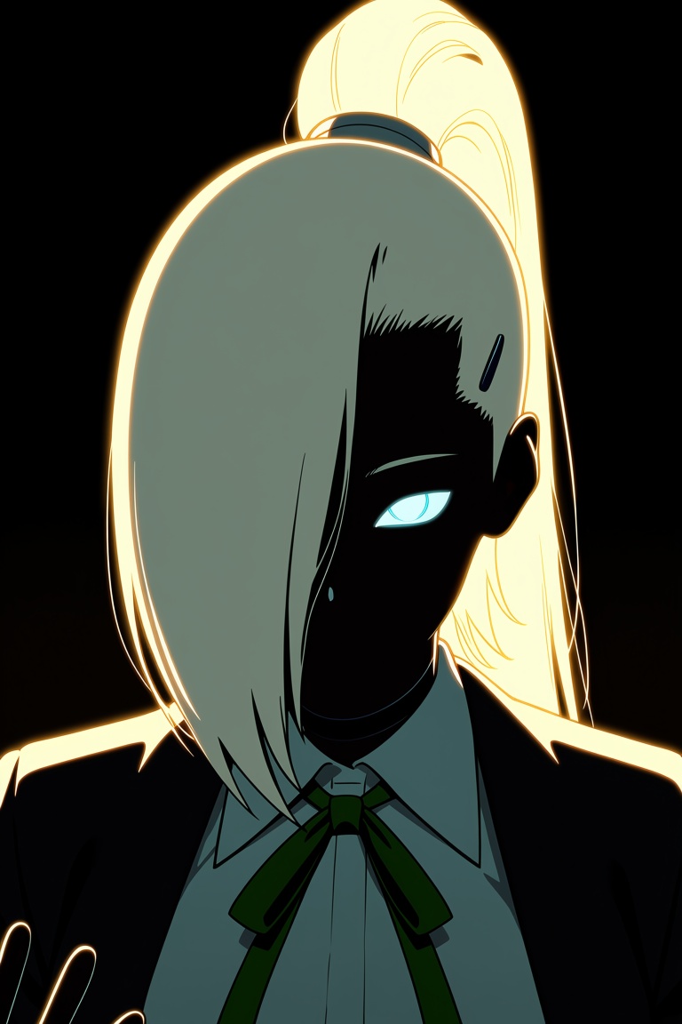 Long platinum-blonde hair,  pulled back into a high,  straight on Tensor.Art