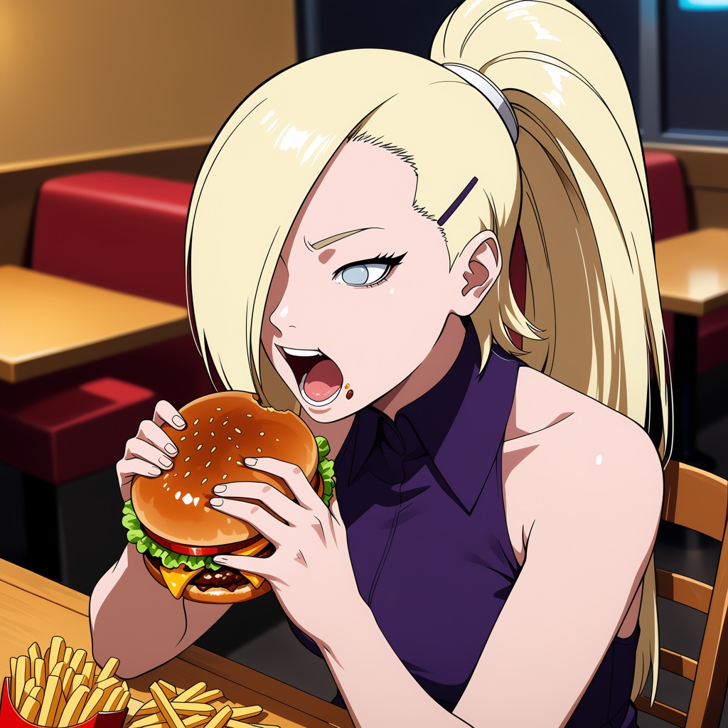 Long platinum-blonde hair,  pulled back into a high,  straight on Tensor.Art