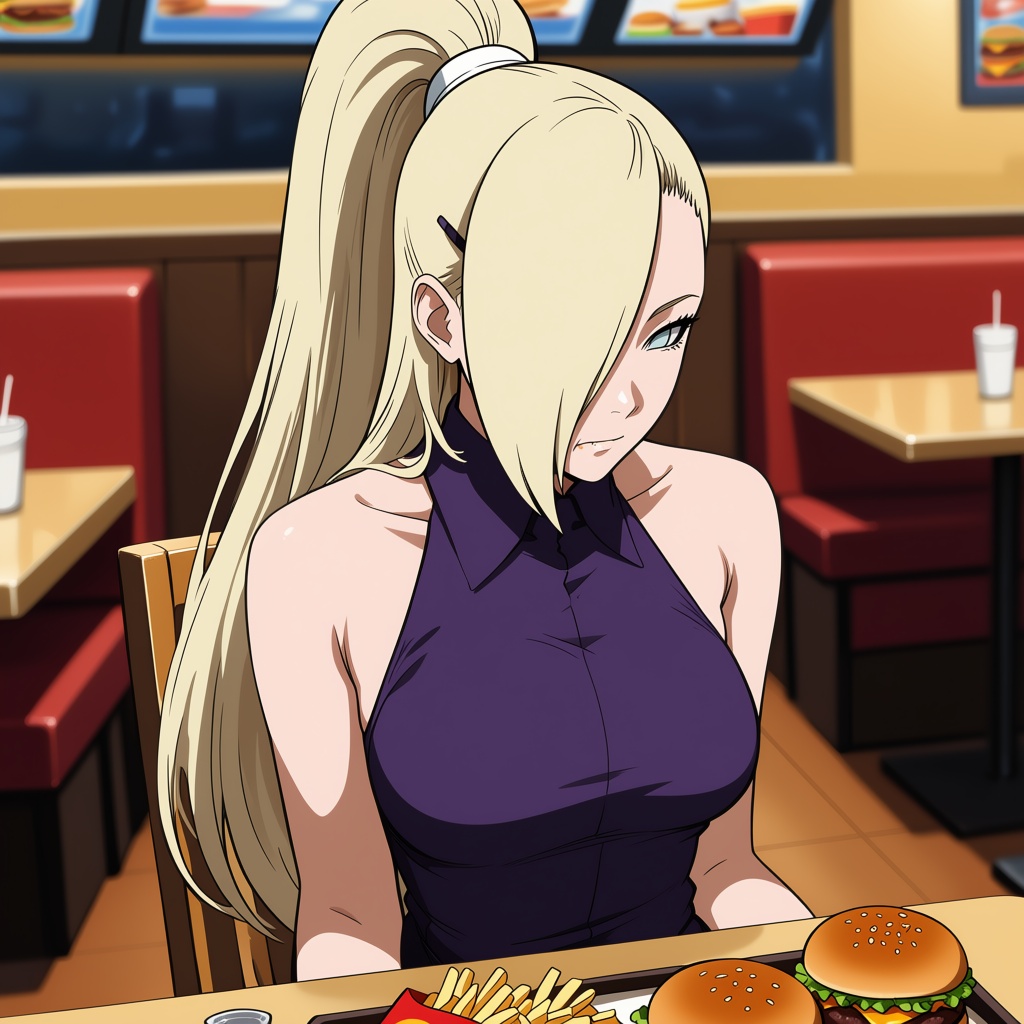 Long platinum-blonde hair,  pulled back into a high,  straight on Tensor.Art