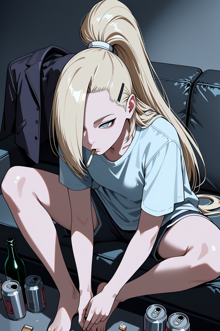 Long platinum-blonde hair,  pulled back into a high,  straight on Tensor.Art