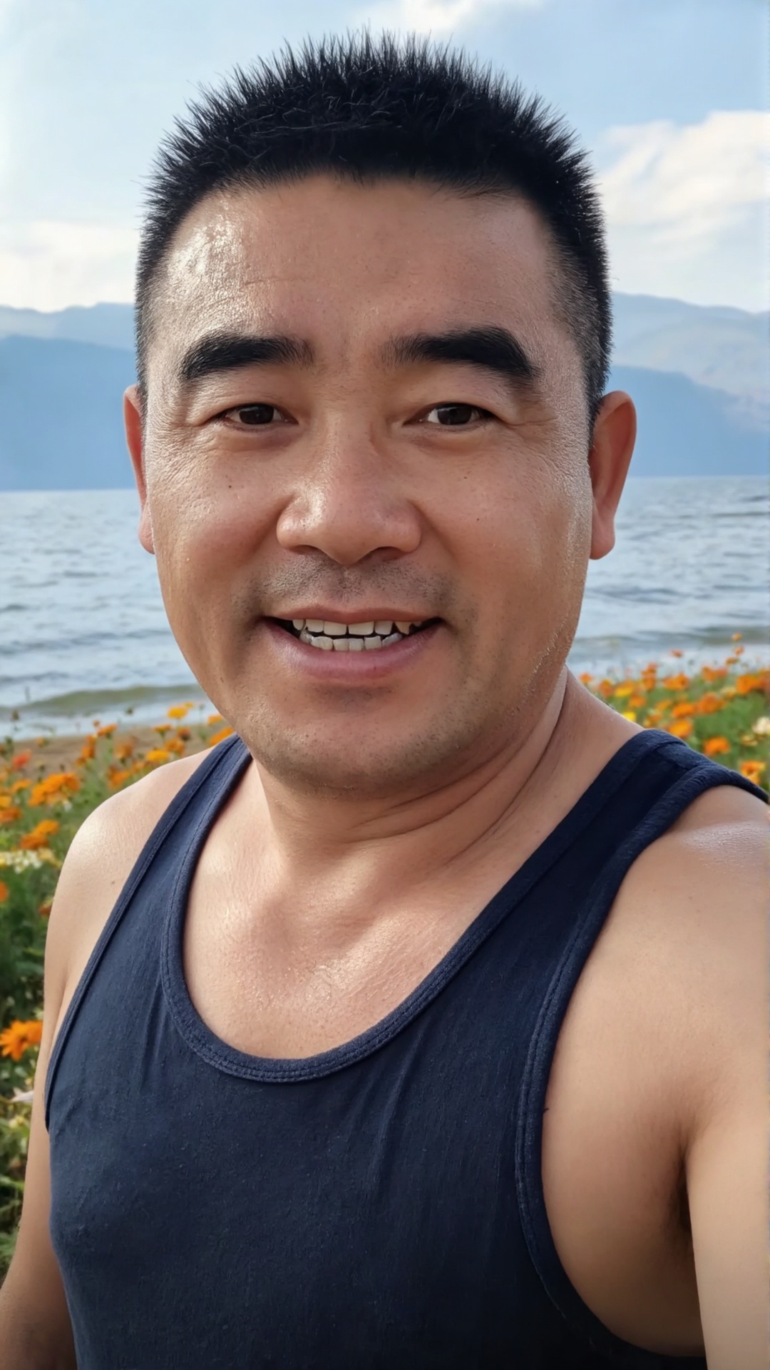 中国气质帅哥,  手机拍照质感,  一名中年男性。他留着黑色平头短发 by 一起旅行 on Tensor.Art
