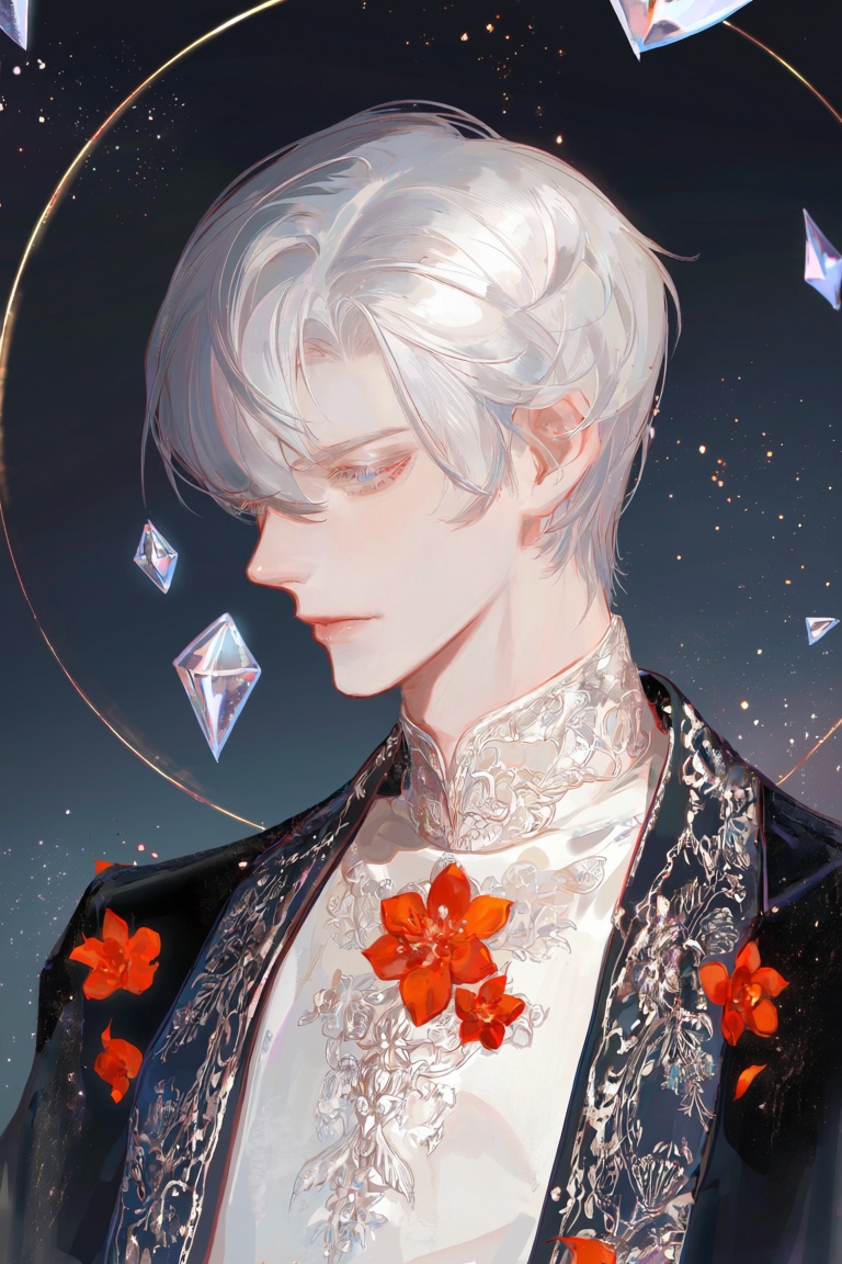 yl1w,  1boy,  celestial undertaker prince with silver hair and soft lashes on Tensor.Art