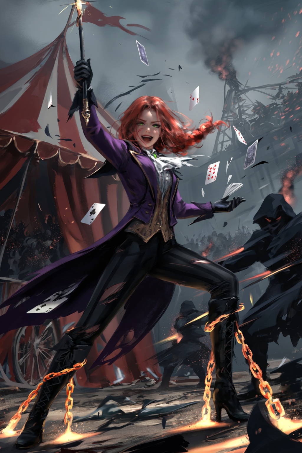 @wl0p,  @wlop,  A stylized combat illustration depicts a cheerful-looking magician turned deadly serious in the middle of...