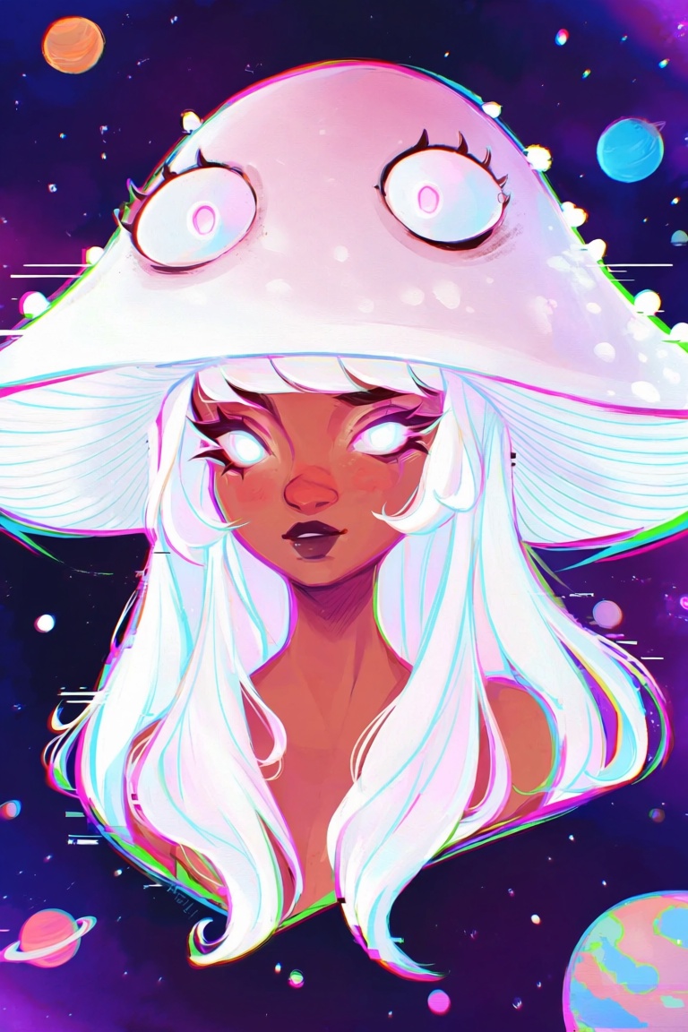 ch1a,  1girl,  white mushroom hat with eyes on Tensor.Art