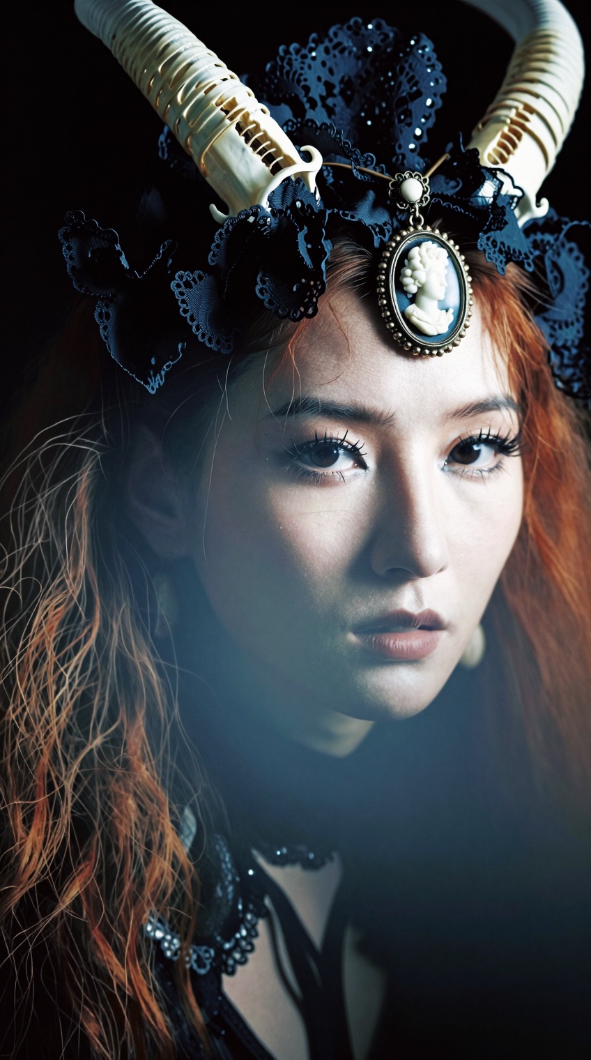 occult beauty portrait,  close-up asian female model,  intense gaze on Tensor.Art