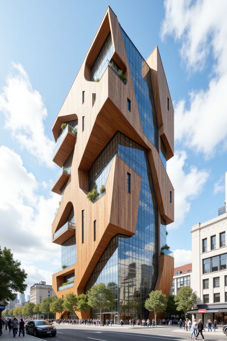 The image showcases a modern building that stands out with its unique architectural design. The building features a distin...