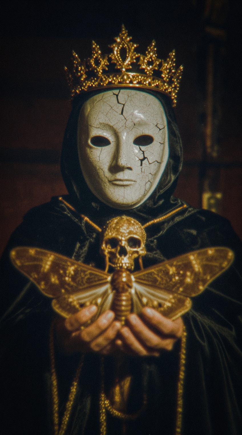 episodic still,  ritualistic offering tableau,  1970s surreal dark fantasy aesthetic on Tensor.Art