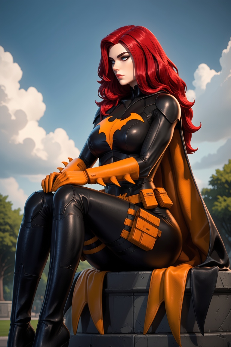 Long,  wavy and very voluminous crimson red hair,  sculpted and defined Caucasian features on Tensor.Art